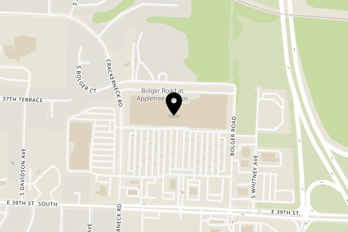 Map showing the location of American Way Smokehouse Kansas City BBQ on 17710 East 39th St S in Independence